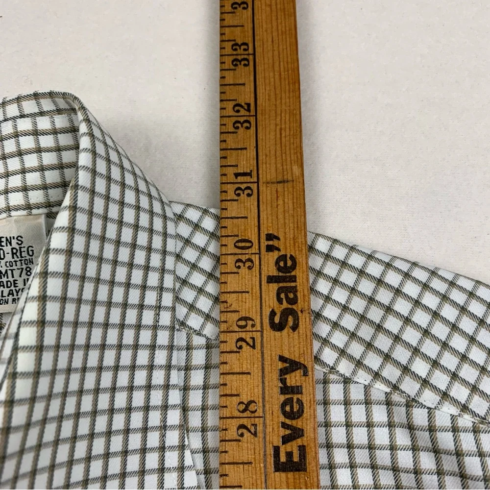 LL Bean Shirt Men's Medium Green Brown Check‎ Plaid Button Down Outdoor Office
